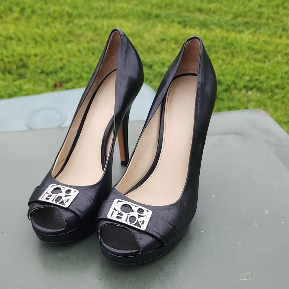 Coach Black Aliya Peep Toe Heels Pumps